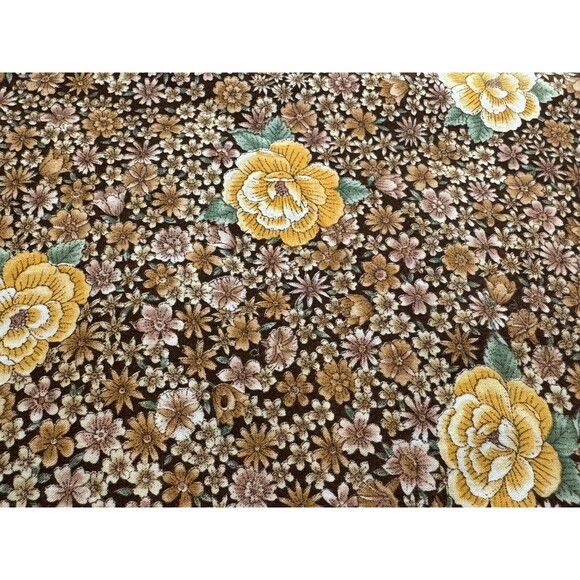 Set of 4 Vintage Handmade Placemats MCM 1960s Brown & Yellow Floral Roses - Picture 3 of 11